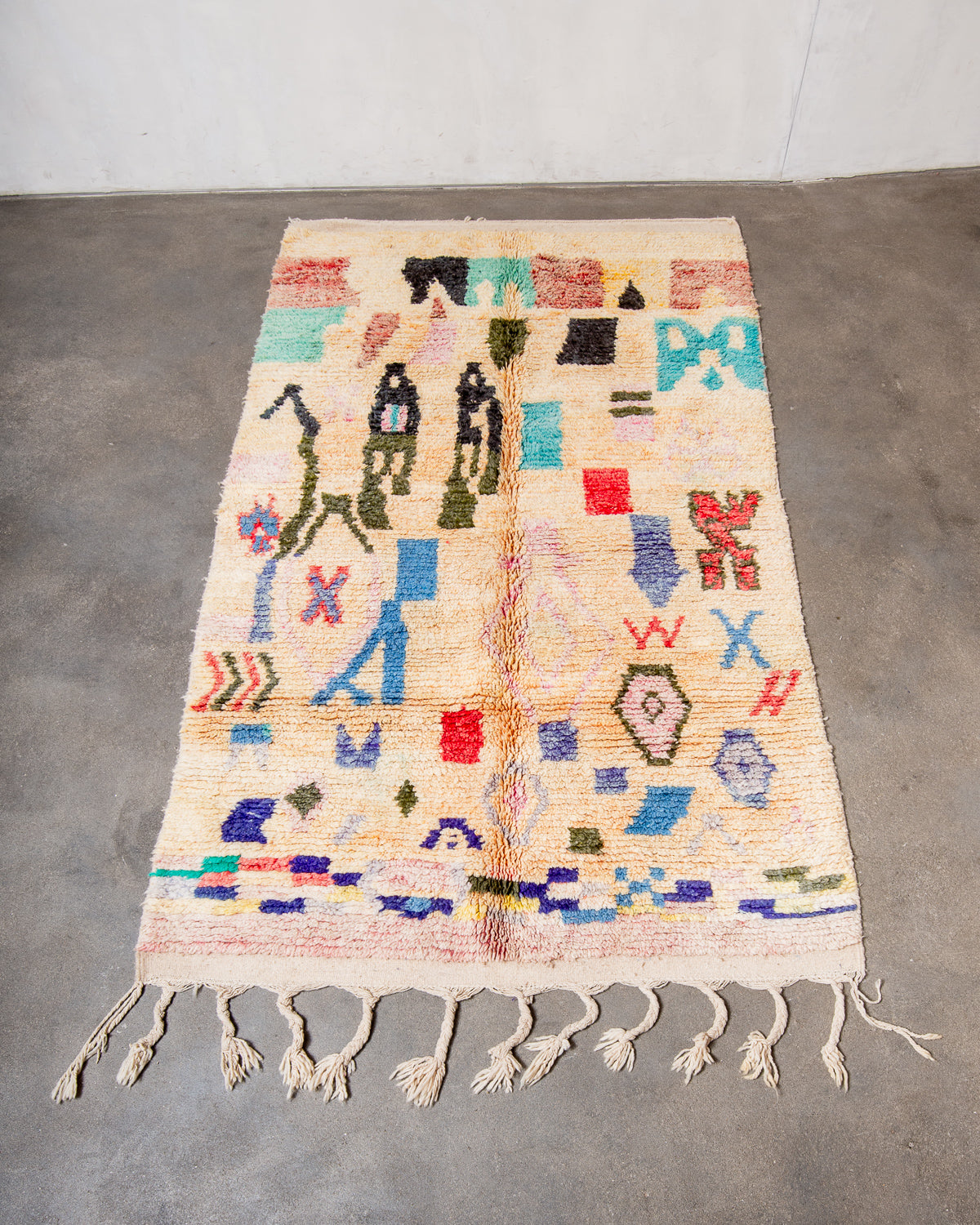 Modern, designer, handcrafted Berber runner rug from Morocco. Vintage carpet with beautiful colours and patterns and fluffy texture.